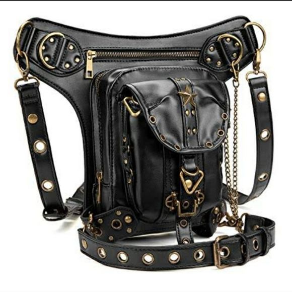 Unknown Handbags - Steampunk Bag Black Leg Thigh Holster Waist Back Side Crossbody Cyberpunk Emo